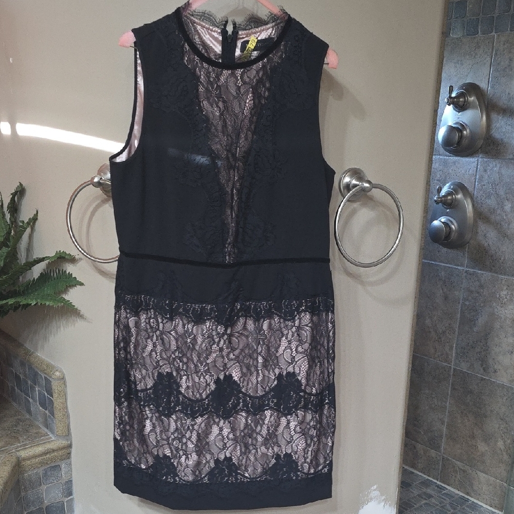 Ivanka Trump Black and Pink Lace Midi Dress